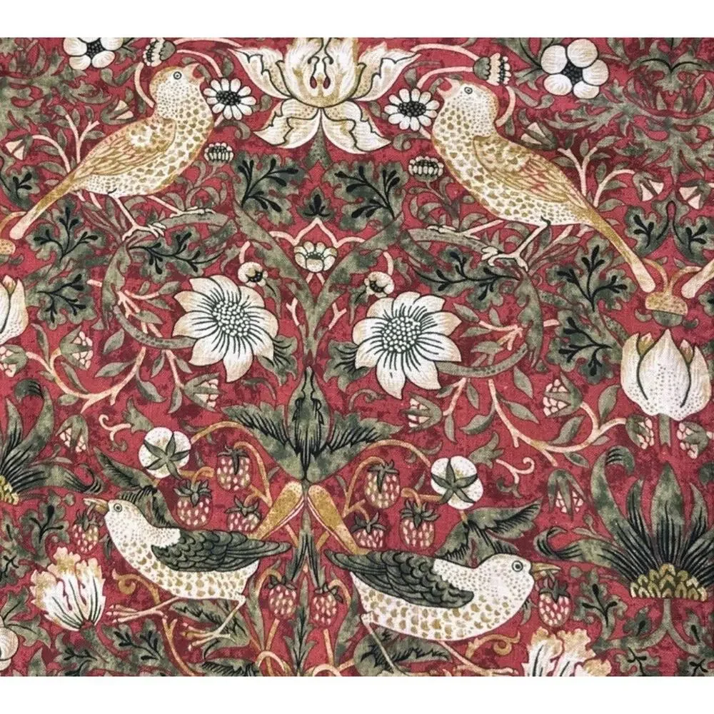 William Morris & Co Strawberry Thief Table Runner Red Olive Green Fringe 16x90”